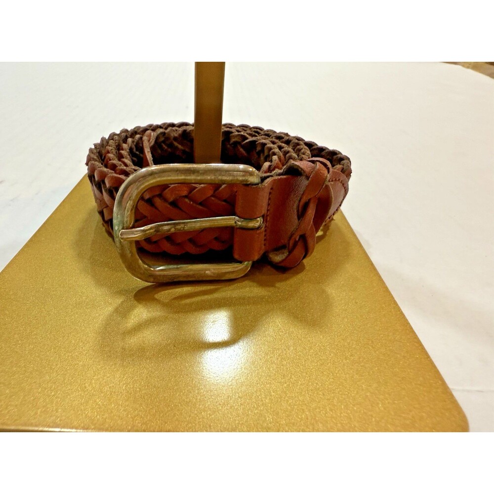 Capezio Women Brown Genuine Leather Braided Belt M/L Woven Fits 36 Waist - Picture 11 of 11